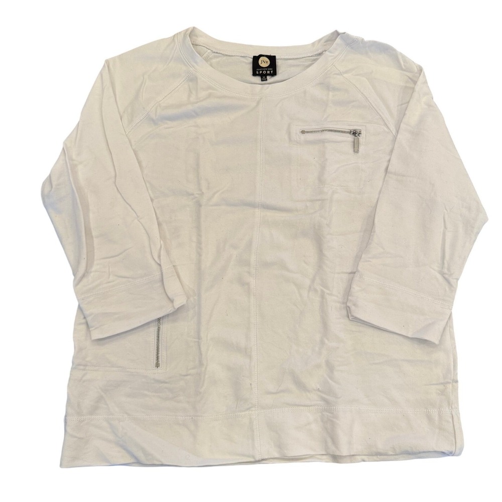 Jones New York Sport Womens Cream Zipper Pocket Sweatshirt Size M Raglan Sleeve